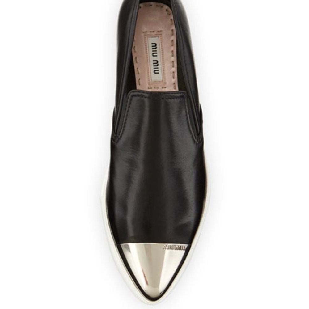 Miu Miu Metal Cap Toe Slip On Sneakers Black